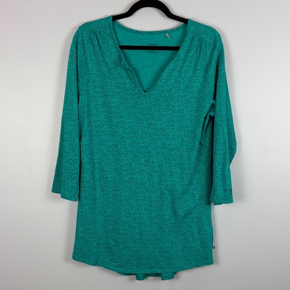 Toad & Co Casual Organic Cotton 3/4 Sleeve Split Neck Tunic Top Large Green - Picture 3 of 14
